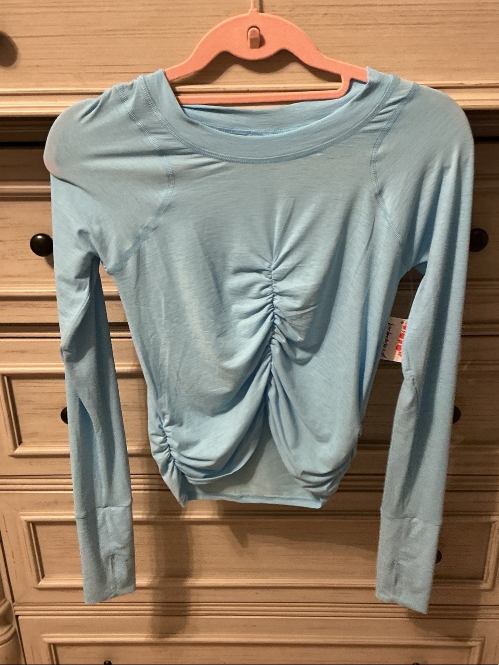 NWT FP Movement by Free People Light Blue Ruched Long Sleeve Top
